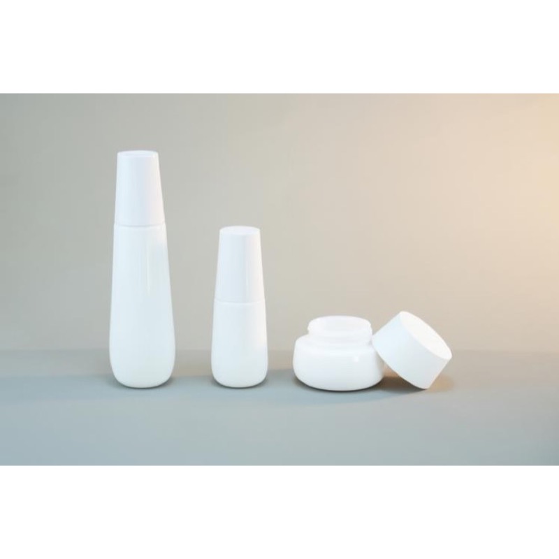 Milky White Opal Glass Water Source Lotion Bottle and Cream Jar Set